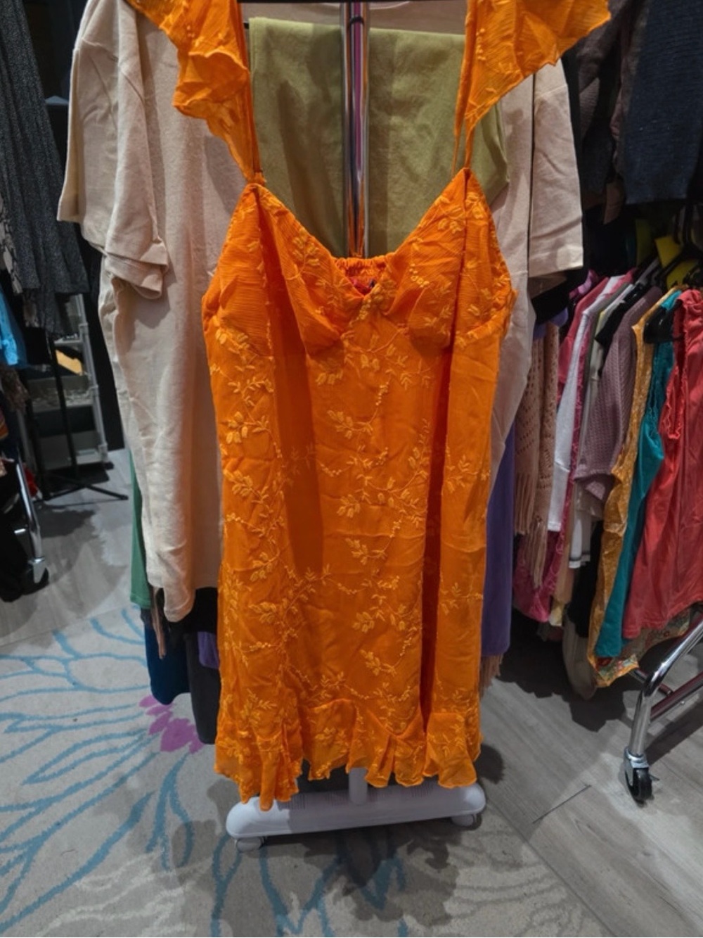Betsey Johnson Y2K Orange Floral Embroidered Slip Dress NWT